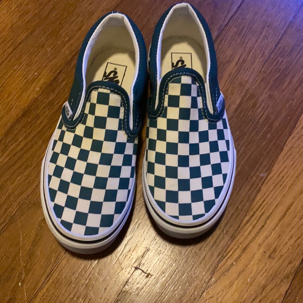 Boys vans slip on‘s green checkered  13 1/2
